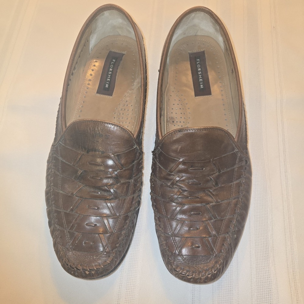 Florsheim Mens Woven Leather Slip On Loafers Oxford Dress Shoes Size 12
